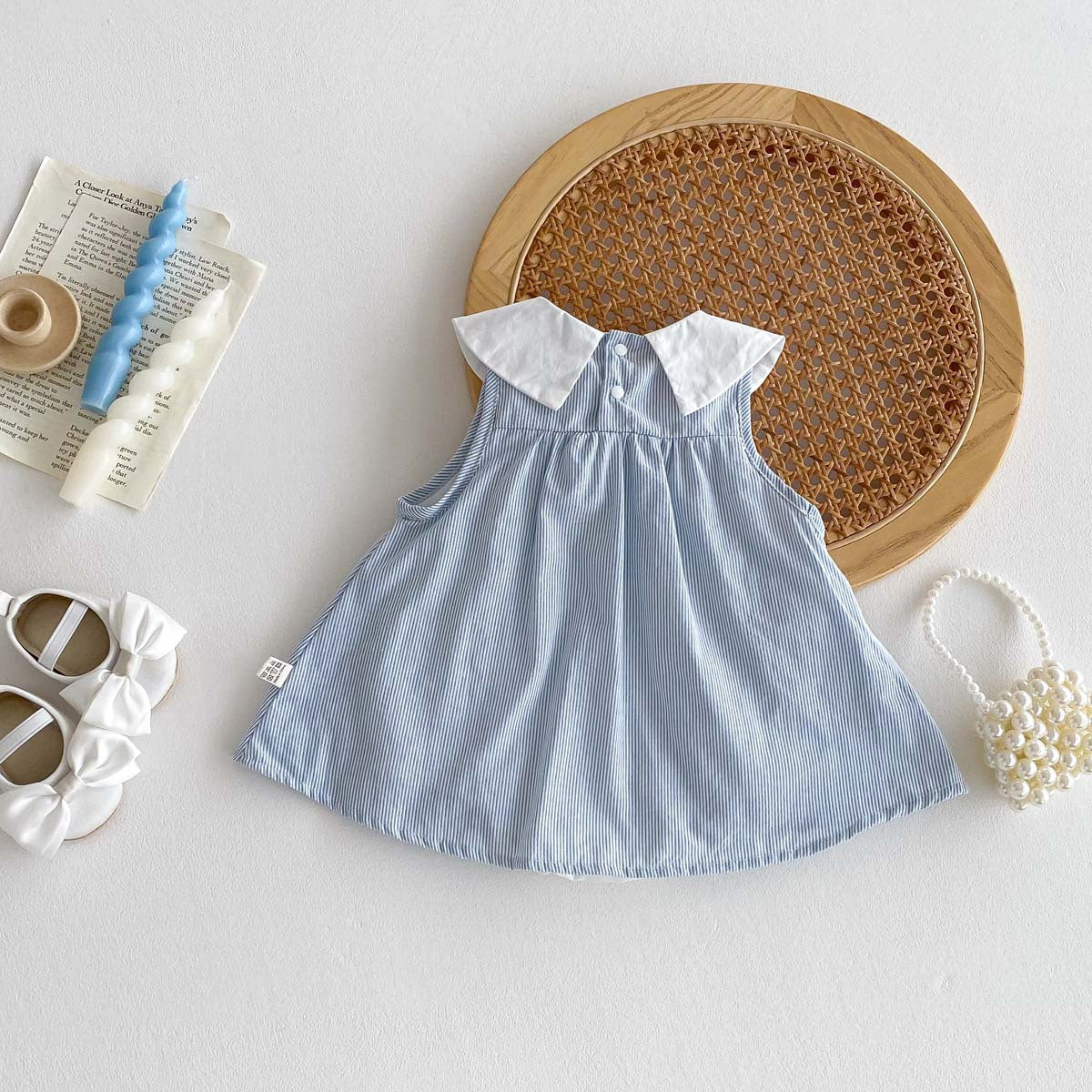セレモニー風 ストライプワンピース|2〜6歳 女の子用 蝶ネクタイ付き