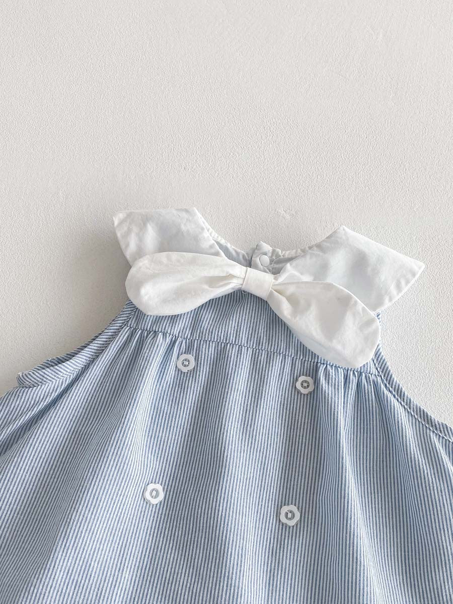 セレモニー風 ストライプワンピース|2〜6歳 女の子用 蝶ネクタイ付き