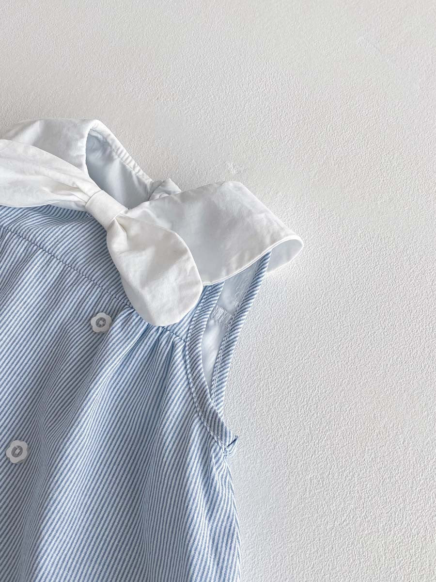 セレモニー風 ストライプワンピース|2〜6歳 女の子用 蝶ネクタイ付き