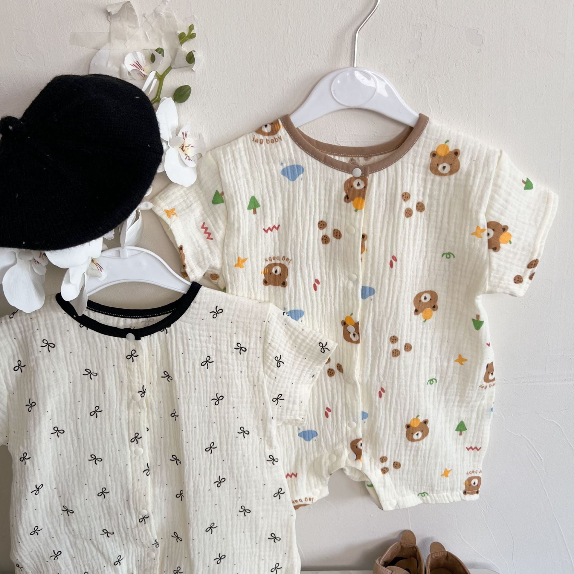動物柄コットンロンパース｜柔らか素材の春夏ベビー服