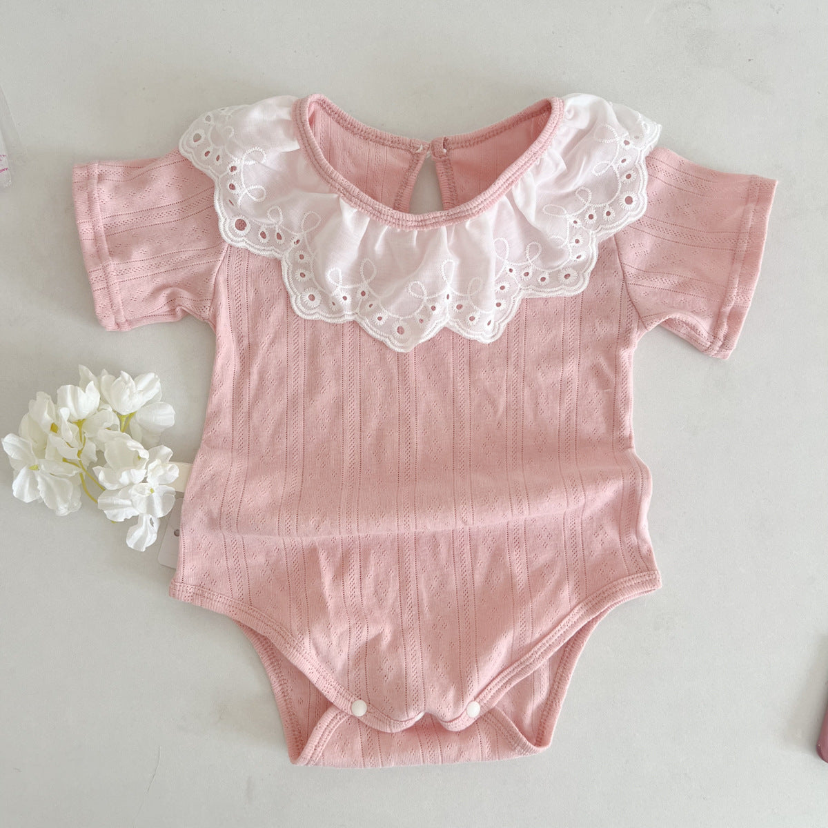 New baby short-sleeved crawling clothes Korean version ins lace