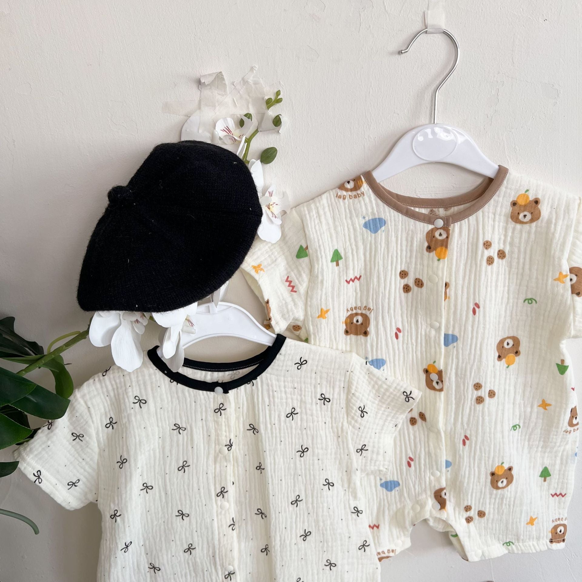 動物柄コットンロンパース｜柔らか素材の春夏ベビー服
