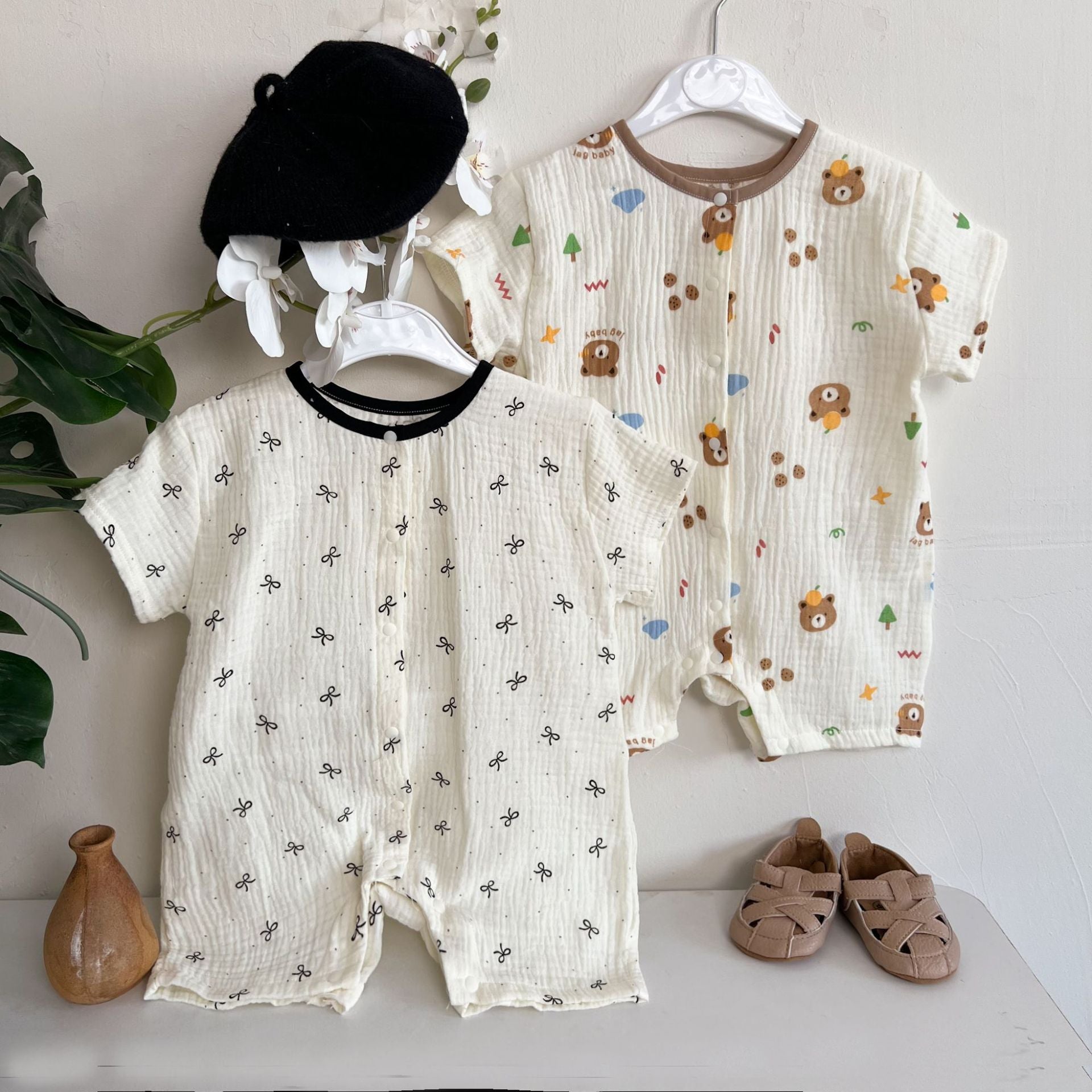 動物柄コットンロンパース｜柔らか素材の春夏ベビー服