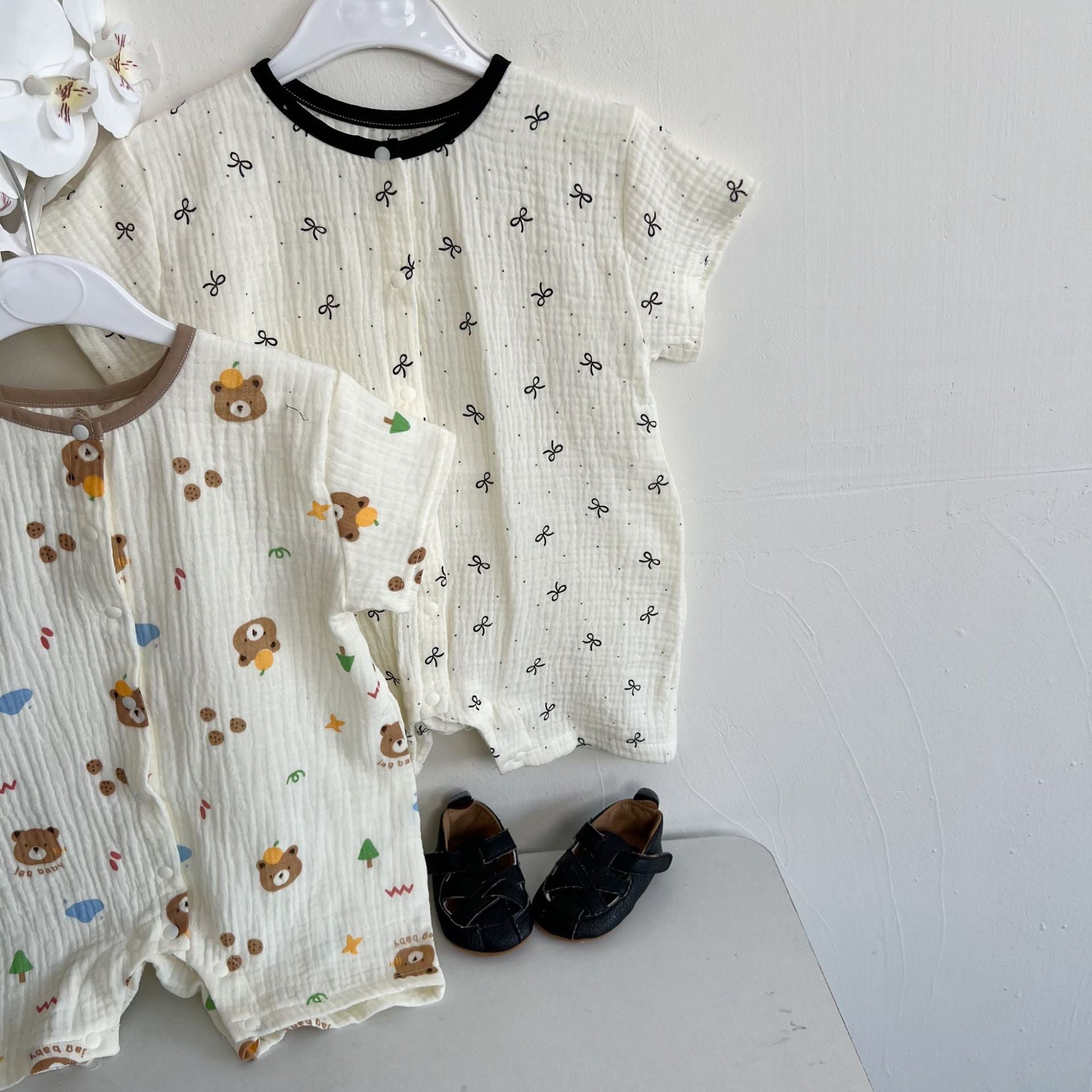 動物柄コットンロンパース｜柔らか素材の春夏ベビー服